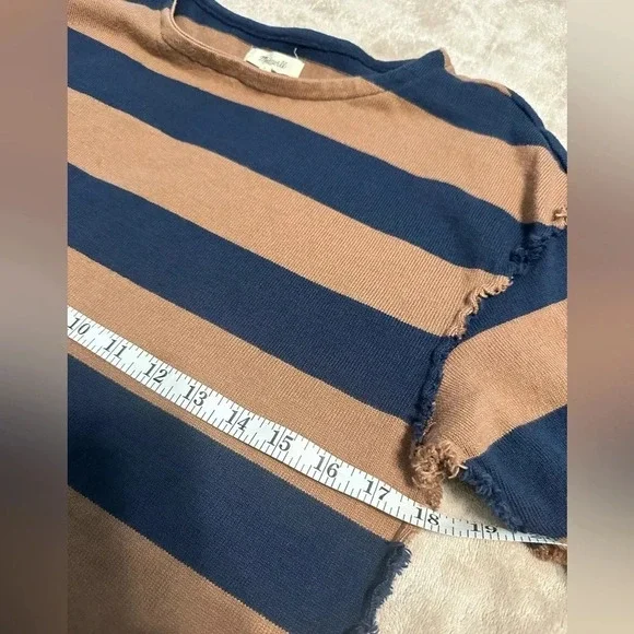 Madewell Shirt Women’s Size Small Striped Blue Brown Frayed Sweater - Picture 3 of 7